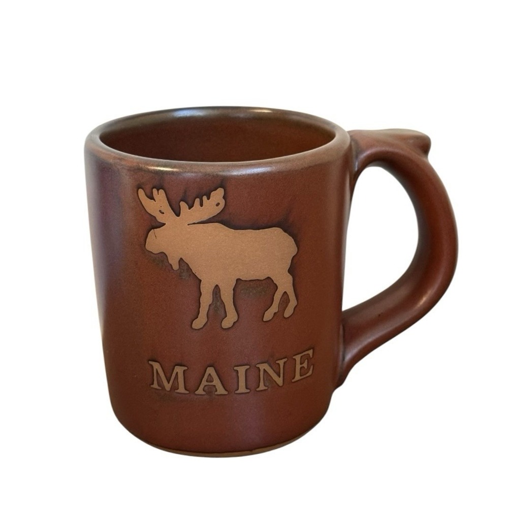Maine Moose Coffee Mug Brown Stoneware Souvenir Cup Rustic Lodge Cabin Decor